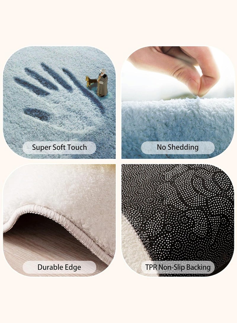 LOOPITYS Blue fresh floral imitation cashmere carpet, bedroom bedside carpet, household wear-resistant, cooling insulation, anti slip carpet, coffee table, window pad - Image 3